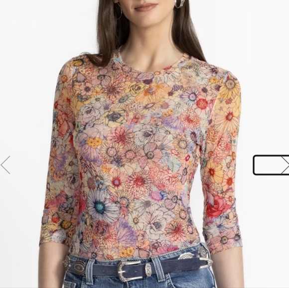 Johnny Was Natalie 3/4 Sleeve Mesh Tee in Sage Pink sz XS​​ - Picture 5 of 16